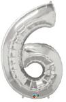Partydeco Számos lufi 34" 86cm óriás Ezüst szám, számjegy 6-os (LUFI901056)