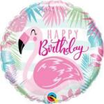 Qualatex Szülinapi lufi 18" 45cm Happy Birthday, flamingo, flamingó (LUFI935231)