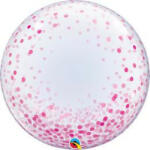 Qualatex Deco Bubble lufi 24" 61cm krisztálytiszta, átlátszó, pink konfetti mintával (LUFI170175)