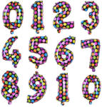 Számos lufi 14" (35cm) fólia szám, számjegy 6-os, csak levegővel tölthető, Fekete alapon-színes pöttyös (LUFI298679)