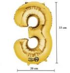 Partydeco Számos lufi 14" (35cm) fólia szám, számjegy 3 levegővel tölthető, arany, 3308101 (LUFI558042)