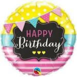 Qualatex Szülinapi fólia lufi 18" 45cm Happy Birthday (LUFI980496)