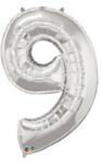Partydeco Számos lufi 34" 86cm óriás Ezüst szám, számjegy 9-es (LUFI519395)