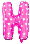  Betű lufi 14" 35cm Rózsaszín fólia betű Fehér szív mintával, H betű, csak levegővel tölthető (LUFI712399)