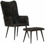 vidaXL Scaun cu spătar înalt, cu taburet, negru, piele naturală (339666)