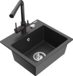Mexen Milo, gránit mosogató 435x410x171 mm, 1 kamrás és fekete Duero csaptelep, fekete foltos, 6505-76-671600-76 (6505-76-671600-76)