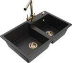 Mexen Tomas, gránit mosogató 800x500x190 mm, 2 kamrás és arany Duero csaptelep, fekete - ezüst metál, 6516-73-671600-50 (6516-73-671600-50)