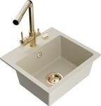 Mexen Milo, gránit mosogató 435x410x171 mm, 1 kamrás és arany csaptelep Duero, bézs, 6505-69-671600-50 (6505-69-671600-50)