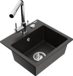 Mexen Milo, gránit mosogató 435x410x171 mm, 1 kamrás és króm csaptelep Duero, fekete - arany metál, 6505-75-671600-00 (6505-75-671600-00)