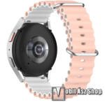  Okosóra szíj - szilikon, csőszerkezetes struktúra, rugalmas, csatos - RÓZSASZÍN / FEHÉR - 131+91mm hosszú, 22mm széles - Realme Watch 3 / Xiaomi Watch S1 Pro / Huami Amazfit Zepp Z / Haylou RT2 LS10 /