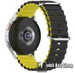  Okosóra szíj - szilikon, csőszerkezetes struktúra, rugalmas, csatos - FEKETE / SÁRGA - 131+91mm hosszú, 20mm széles - SAMSUNG Galaxy Watch 42mm / Amazfit GTS / Galaxy Watch3 41mm / HUAWEI Watch GT 2 4