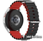  Okosóra szíj - szilikon, csőszerkezetes struktúra, rugalmas, csatos - FEKETE / PIROS - 131+91mm hosszú, 20mm széles - SAMSUNG Galaxy Watch 42mm / Amazfit GTS / Galaxy Watch3 41mm / HUAWEI Watch GT 2 4