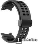  Okosóra D-gyűrűs szíj - FEKETE - légáteresztő, szilikon, speciális csatos - 130+90mm hosszú, 20mm széles - SAMSUNG Galaxy Watch4 Classic 46mm / 42mm / Watch4 44mm / 40mm / Watch5 44mm / 40mm / Watch5 