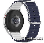  Okosóra szíj - szilikon, csőszerkezetes struktúra, rugalmas, csatos - SÖTÉTKÉK / FEHÉR - 131+91mm hosszú, 22mm széles - Realme Watch 3 / Xiaomi Watch S1 Pro / Huami Amazfit Zepp Z / Haylou RT2 LS10 / 
