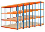 Fistar PROMOTIE - Pachet : 5x Raft 168x160x50 cm industrial PROFESIONAL lăcuit cu 4 nivele, portanta 1600 kg - ALBASTRU-PORTOCALIU Raft