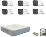 Hikvision Kit 6 camere de supraveghere 5MP IR40M, DVR 8 canale Acusense Hikvision, HDD 2TB si accesorii complete (kit6cam5mpir40hik2022)