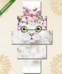 Többrészes Vászonkép, Premium Kollekció: Aranyos macska illusztráció virágokkal(135x70 cm, S01)