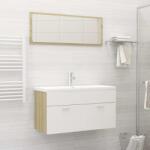 vidaXL Set mobilier de baie, alb și stejar Sonoma, lemn prelucrat (3070888)