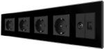 Luxion Priza Cvadrupla Schuko + TV + Internet cu Rama Din Sticla LUXION - culoare negru