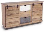 Bizzotto Comoda cu 4 sertare si 2 usi mobile din lemn mango maro gri alb Tudor 150 cm x 38 cm x 85 h (0745496) Comoda