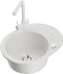 Mexen Kevin, gránit mosogató 586x458x190 mm, 1 kamrás és fehér Duero csaptelep, fehér, 6517-20-671600-20 (6517-20-671600-20)