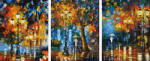 iPicasso Set 3 picturi pe numere, cu sasiu, Plimbare noaptea in parc - Leonid Afremov, 50 x 120 cm (PC34050001)