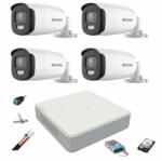 Hikvision Sistem de supraveghere 4 camere ColorVU Hikvision 5MP, lumina alba 40m, 2.8mm, DVR 4 canale, Accesorii montaj, hard disk 1TB (35986-)