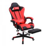 Herzberg Herzberg gamer és irodai szék kihajtható lábtartóval, nyak- és derékpárnával, PVC bőr, piros