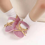 SuperBaby Pantofiori roz cu fundita aurie