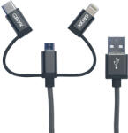 GRIXX OPTIMUM CABLE - 3 az 1-ben Micro USB / Type C / 8-pin Apple MFI licensz kábel 1m szürke (GROCA3IN1FG01)