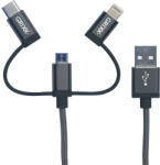 GRIXX CABLU GRIXX OPTIMUM - Cablu de licență 3-în-1 Micro USB / Tip C / 8 pini Apple MFI cablu de licență 1m gri (GROCA3IN1FG01)
