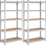 SONGMICS Fém tároló polc 2 db-os szett, 5 szintes salgó polc 90x180x40 cm, ezüst (GLR040E02)