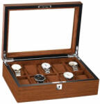 Pufo Cutie caseta din lemn pentru depozitare si organizare 10 ceasuri, model Pufo Elite Edition cu cheita, maro