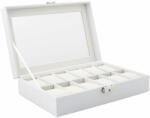 Pufo Cutie caseta eleganta depozitare cu compartimente pentru 12 ceasuri, model Premium cu cheita, alb, Pufo