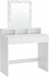 VASAGLE Fésülködőasztal tükörrel és szabályozható fénnyel, 80 x 145 x 40 cm, fehér