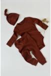 BabyCosy Set 3 piese: body cu maneca lunga, pantaloni lungi si caciulita din bumbac organic si modal - Caramiziu, BabyCosy (Marime: 18-24 Luni) (BC-CSYM22501-18)