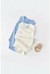 BabyCosy Set 2 body-uri fara maneci bebe unisex -100% bumbac organic - Ecru/Bleu, BabyCosy (Marime: 6-9 luni) (BC-CSY3018-6)