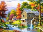  Ház malommal festés számok alapján kreatív készlet kerettel 40x50