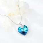  Platinával bevont szív nyaklánc óceánkék Swarovski kristállyal (0134. ) (1102893A181)