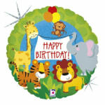  Szülinapi fólia lufi 18" 45cm Happy Birthday, dzsungel állatos (LUFI991296)