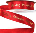 Valex Decor Boldog Valentin napot! " arany feliratos szatén szalag 20mm x 20m - Piros (DM20-03)