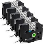 Compatible Set 5 benzi etichete autocolante compatibile Brother, 12mm x 8m, negru/transparent, TZ-131/TZe-131