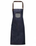 Premier Uniszex, női, férfi kötény, szakács, pincér Premier PR136 Division' Waxed Look Denim Bib Apron With Faux Leather -Egy méret, Indigo/Brown Denim