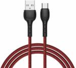 Recci RTC-N16CR 3A TypeC-USB szövet kábel, piros - 1m (6955482562307)