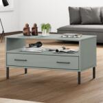 vidaXL Măsuță cafea picioare metalice gri 85x50x45cm lemn masiv "OSLO (351034) Masa de cafea