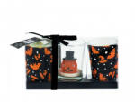 Happy Halloween Halloween üveg gyertyatartó szett díszdobozban narancs-fekete 6, 5 cm, 3db/csomag
