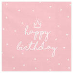 PartyDeco Szalvéta Happy Birthday rózsaszín 33 cm X 33 cm, 20 db/csomag