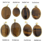  Pandantiv Ochi de Tigru Natural cu Alama Aurita - Oval - 45-57 x 24-33 x 5-9 mm - 1 Buc