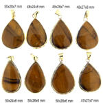  Pandantiv Ochi de Tigru Natural cu Alama Aurita - Picatura - 47-50 x 24-28 x 6-8 mm - 1 Buc