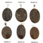  Pandantiv Bronzit Natural cu Metal Alpaca - Oval - 49-58 x 25-35 x 5-7 mm - 1 Buc